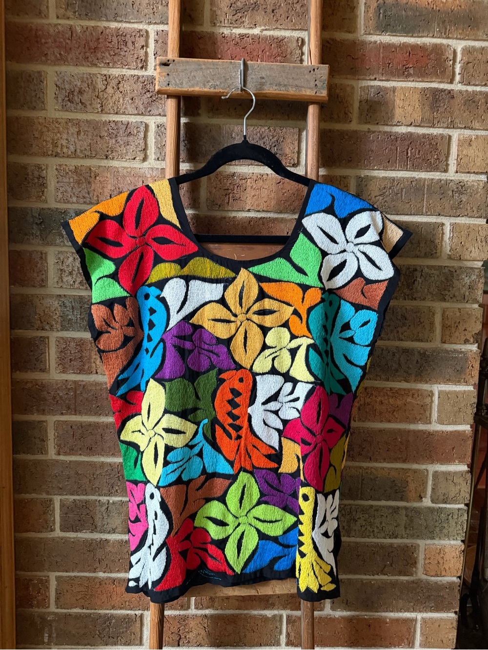 Colorful Mexican Floral Hand Embroidered Women's Top - Multicolor